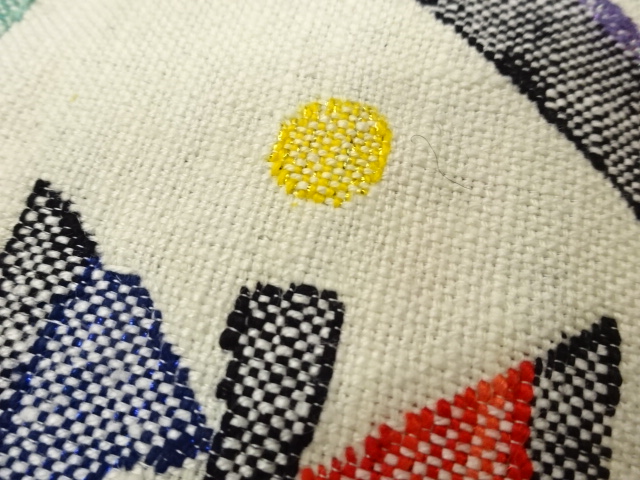  手織り紬幾何学模様織出し名古屋帯